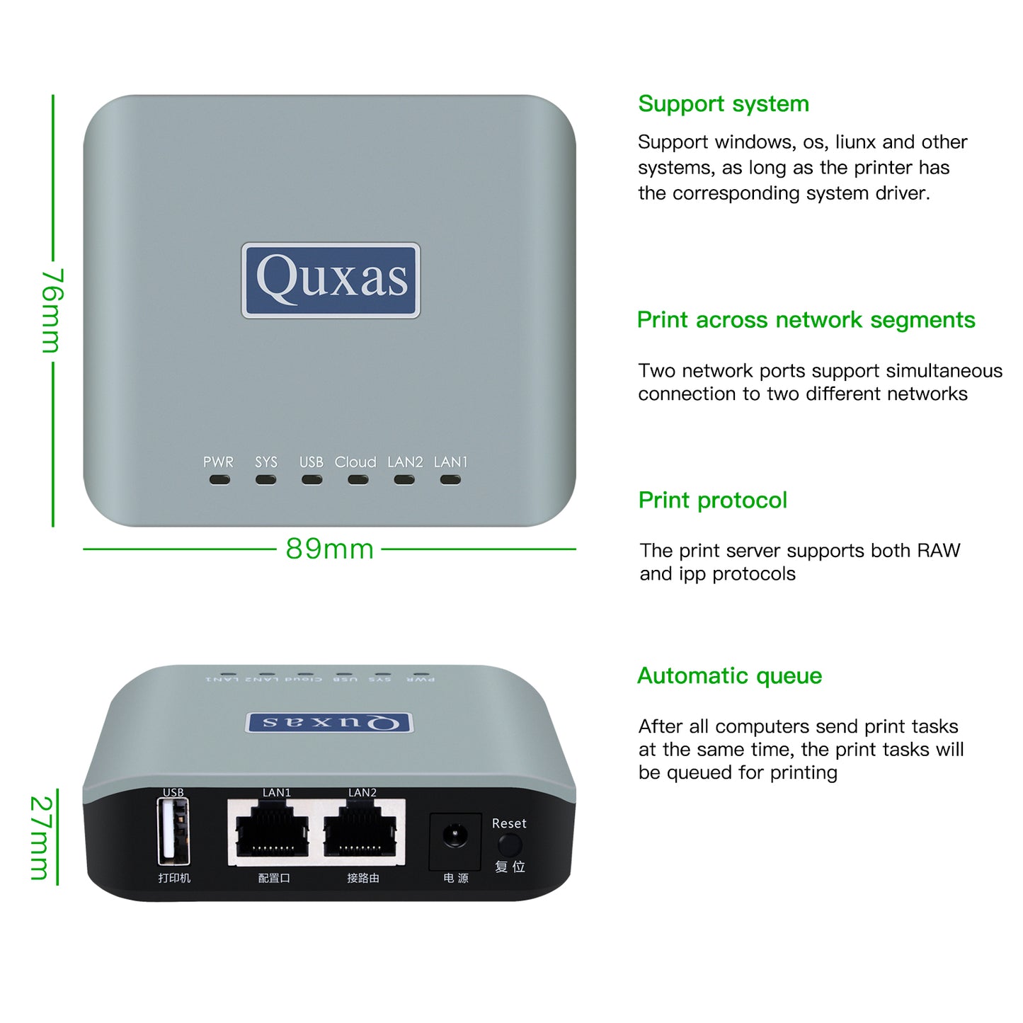 Quxas LP- N110W 2.4G Wireless Network Print Server